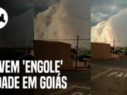 Vídeo mostra nuvem gigante em formato de rolo ‘engolindo’ cidade em Goiás; veja