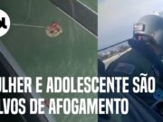 Mulher e adolescente de 13 anos são salvos de afogamento em Praia Grande (SP); veja