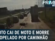 Em Goiânia, motociclista morre após bater em carro e ser atropelado por caminhão