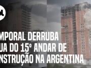 Vídeo flagra momento em que grua cai do 15º andar de um edifício em construção; veja