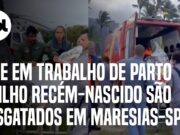 Vídeo mostra resgate de mãe em trabalho de parto e filho recém-nascido em Maresias-SP