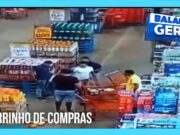 Homem joga carrinho de compras em mulher dentro de supermercado em Brasília