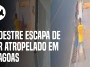 Pedestre se protege atrás de poste e escapa por pouco de atropelamento em Alagoas