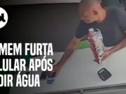 Câmera flagra homem furtando celular após pedir água em loja no interior de SP