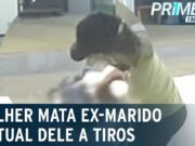 Câmera registra momento que mulher invade açougue e mata o ex-marido e a atual dele