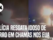 Polícia resgata idoso de carro em chamas após ele dirigir com pneu furado nos EUA