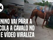 Vídeo de menino indo para escola a cavalo em Bangu viraliza; veja