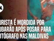 Vídeo flagra momento em que turista é mordida por tubarão após posar para uma foto