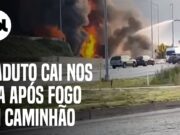 Viaduto de rodovia cai nos EUA após fogo em caminhão que passava por baixo