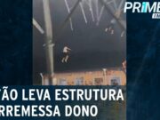 Funcionários e cobertura de restaurante são levados por tufão na China; veja