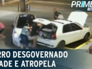 Carro descontrolado invade posto e atropela três mulheres em SP; veja