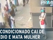 Cenas fortes: Ar-condicionado despenca de prédio e mata jovem de 22 anos