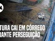 Viatura da PM cai em córrego durante perseguição a suspeitos em Rio Branco; veja