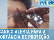 Óculos de proteção salva mecânico de ficar cego; pedaço de máquina se soltou