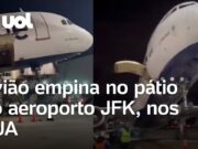 Avião empina durante desembarque de passageiros no aeroporto JFK em Nova York