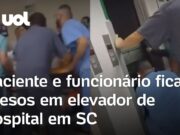 Paciente e funcionário ficam presos em elevador de hospital após porta quebrar e cair; veja