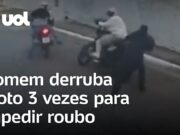 Homem derruba moto 3 vezes para atrapalhar assaltante e consegue impedir roubo; veja