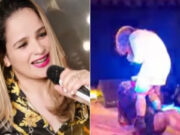 Cantora sertaneja viraliza ao ‘coar’ cachaça na calcinha para fãs no palco; veja