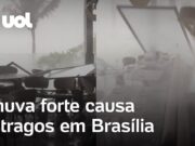 Chuva em Brasília: Temporal faz vidro de restaurante quebrar e assusta clientes