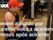 Homem atingido por aparelho de musculação volta a treinar após 4 meses; veja