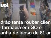 Ladrão tenta roubar clientes de farmácia em GO e apanha de idoso de 81 anos; veja