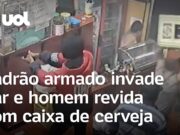 Ladrão armado invade bar e homem revida com caixa de cerveja em SP; veja