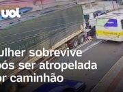 Mulher sobrevive e consegue sair debaixo de caminhão após ser atropelada