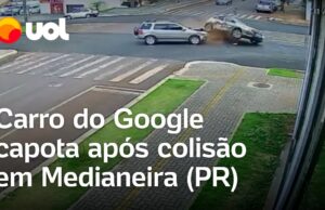 Carro do Google capota após colisão em Medianeira (PR); veja