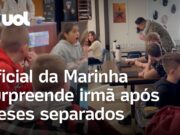 Oficial da Marinha dos EUA surpreende irmã na escola após ficarem 9 meses separados