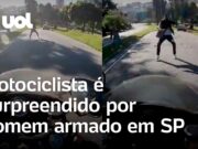 Motociclista atropela suspeito em tentativa de assalto em São Paulo; veja o momento