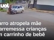 Motorista atropela mãe e arremessa crianças em carrinho de bebê em GO