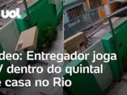 Entregador arremessa aparelho de TV por cima de portão de casa no RJ