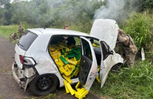 Adolescente capota carro com meia tonelada de maconha na BR-277; veja