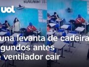 Aluna levanta de cadeira segundos antes de ventilador cair; veja