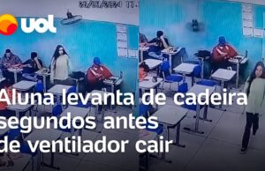 Aluna levanta de cadeira segundos antes de ventilador cair; veja