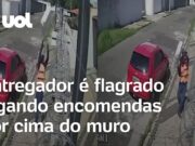 Entregador é flagrado arremessando encomendas por cima do muro de uma loja no Piauí; veja