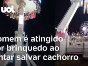 Homem é atingido por brinquedo em parque de diversões ao tentar salvar cachorro em SP; veja