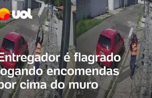 Entregador é flagrado arremessando encomendas por cima do muro de uma loja no Piauí; veja