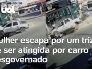 Caminhonete desgovernada quase atinge mulher em frente à academia em MG; veja