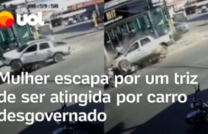 Caminhonete desgovernada quase atinge mulher em frente à academia em MG; veja