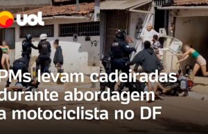 PMs levam cadeiradas durante abordagem a motociclista no DF; veja