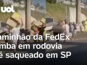 Caminhão da FedEx tomba, e pessoas saqueiam mercadorias antes de socorro chegar