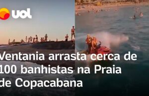 Ventania e ondas arrastam cerca de 100 banhistas na Praia de Copacabana no RJ; veja