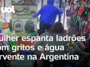 Mulher expulsa ladrões aos gritos e com água fervente de loja na Argentina; veja