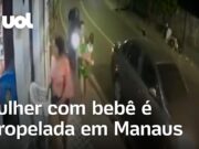 Mulher com bebê no colo é atropelada por motociclista em Manaus; veja
