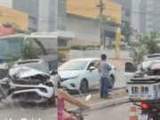 Maquinário tomba atingido por Jeep e condutor fica ferido