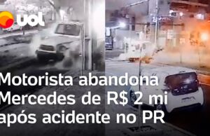 Motorista abandona Mercedes de R$ 2 mi após bater em carro e postes no Paraná