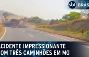 Imagens impressionantes mostram acidente envolvendo três caminhões em MG; veja