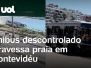 Vídeo mostra momento em que ônibus descontrolado cruza praia e deixa feridos; veja