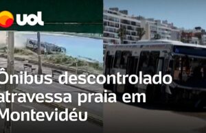 Vídeo mostra momento em que ônibus descontrolado cruza praia e deixa feridos; veja